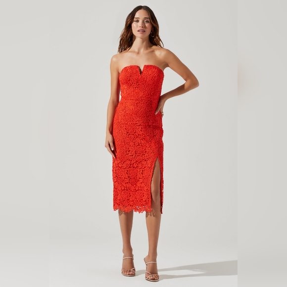 kalena strapless sweetheart lace midi dress Kalena Strapless Sweetheart Lace Midi Dress, ASTR